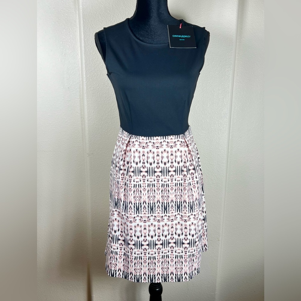 Cynthia Rowley Black, White & Pink Southwest Patterned Mini Dress | Size S | NWT